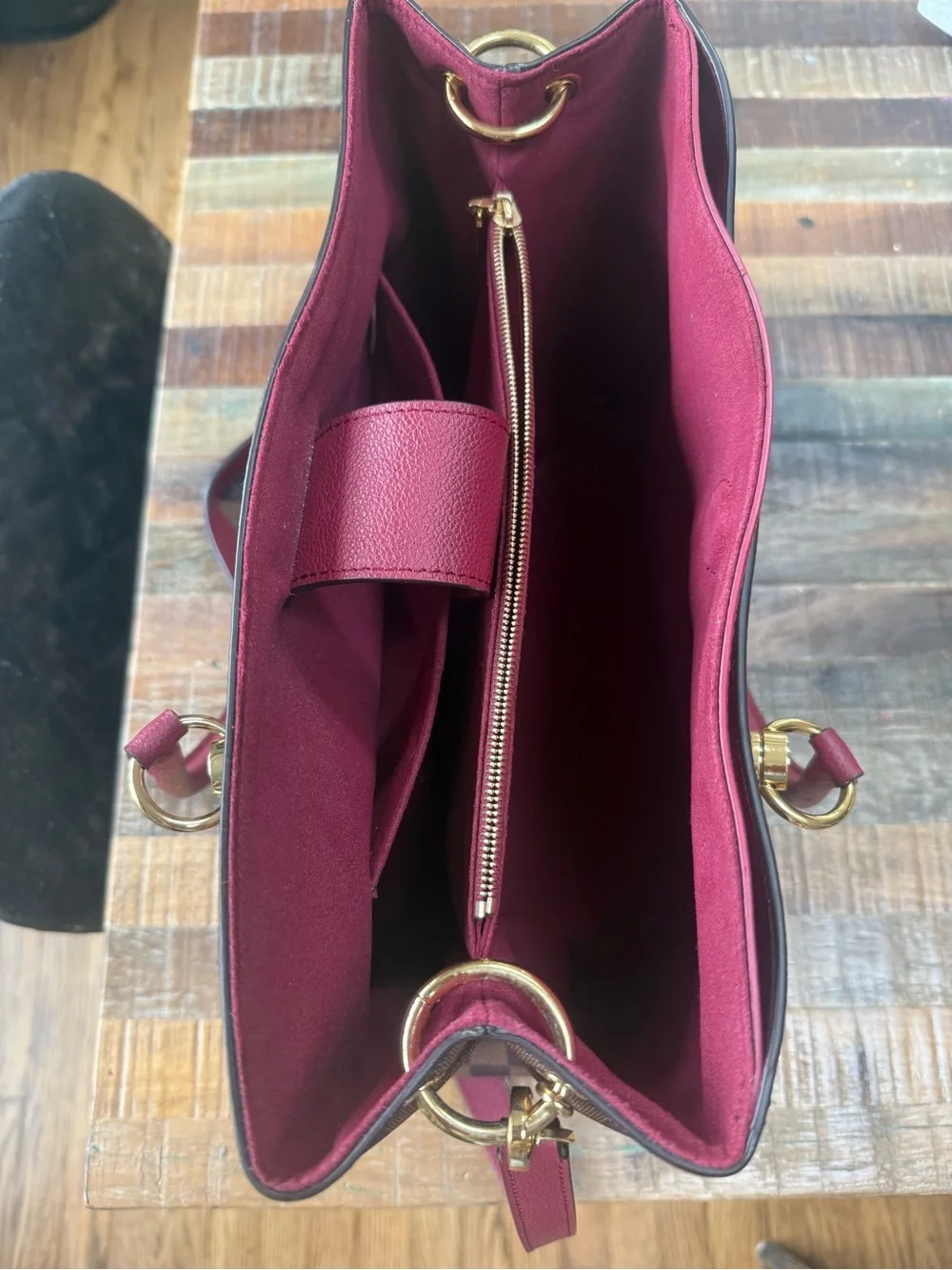 Louis Vuitton Riverside Damier Ebene Canvas Tote with Burgundy Trim - Picture 3 of 8